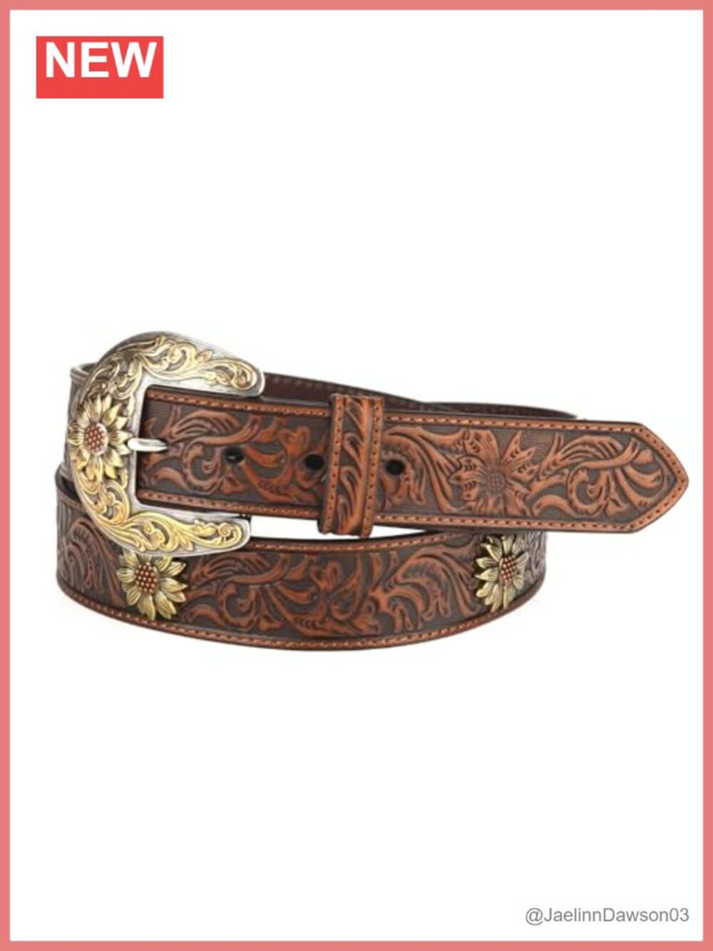 ARIAT Women's Floral Tooled Leather Belt with Sunflower Concho Accents